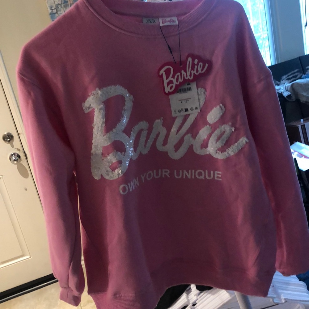 Zara Pink Barbie Sequin Logo Sweatshirt